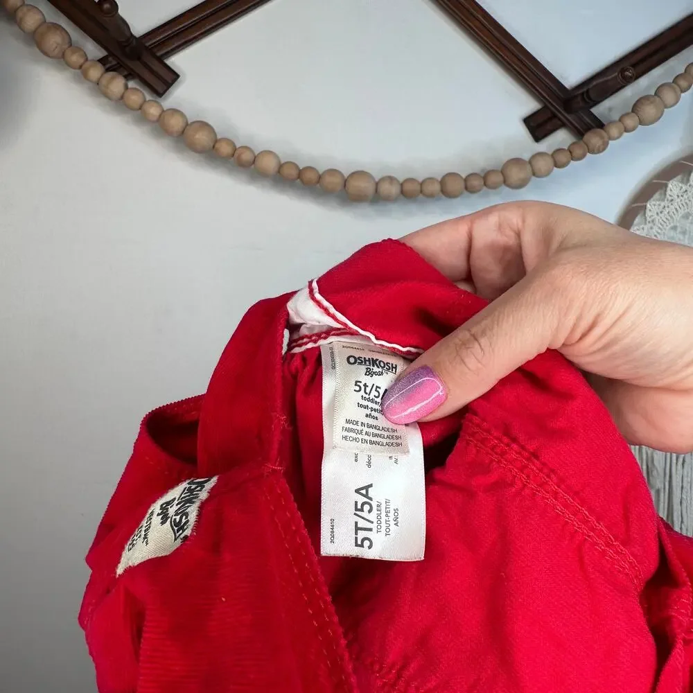 Oshkosh Red Corduroy Overall Jumper Dress
